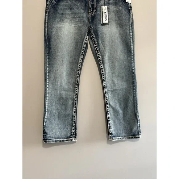 True Luck Mens Bootcut Jeans Flap Pockets Thick Stitch Western Embroidered 38x30 - Picture 4 of 16